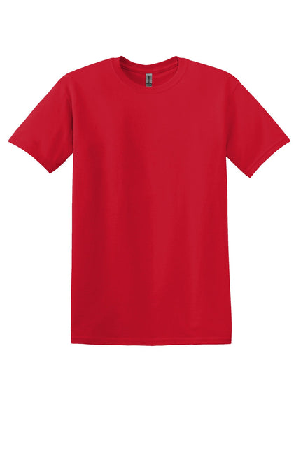 Red Gildan Heavy Cotton 100% Cotton T-Shirt, front view showing classic crew neck and soft fabric.
