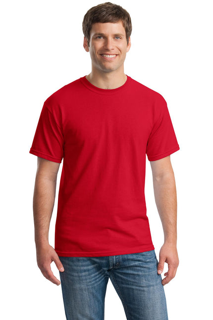Red Gildan Heavy Cotton 100% Cotton T-Shirt displayed flat with short sleeves and crew neckline.
