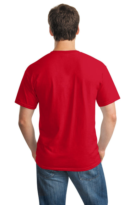 Red Gildan Heavy Cotton 100% Cotton T-Shirt, front view showing soft fabric and classic fit.