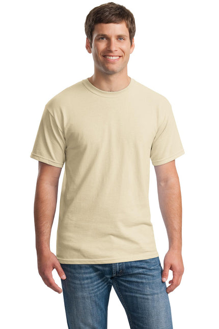 Gildan Heavy Cotton 100% Cotton T-Shirt in Sand color, front view showing soft fabric and classic fit.