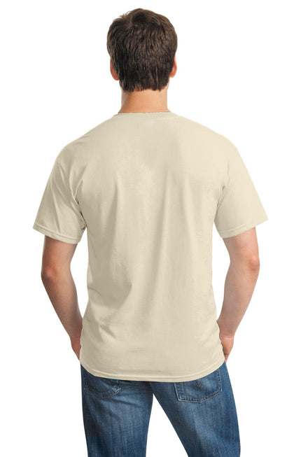 Gildan Heavy Cotton 100% Cotton T-Shirt in Sand color, front view showing soft fabric and classic fit.