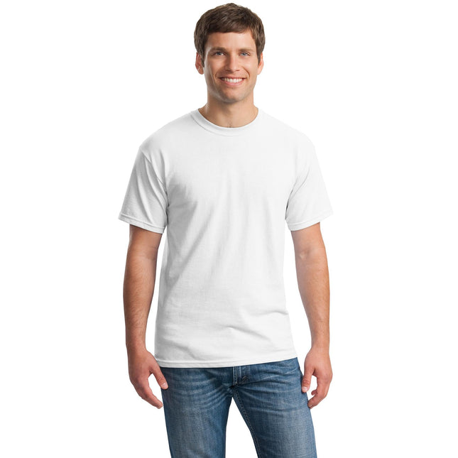 White Gildan Heavy Cotton 100% cotton T-shirt, front view showing classic fit and soft fabric.