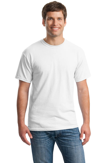 White Gildan Heavy Cotton 100% cotton T-shirt, front view showing classic fit and soft fabric.