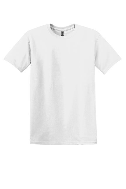 White Gildan Heavy Cotton 100% Cotton T-Shirt, front view showing classic crew neckline and soft fabric.