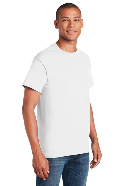 Gildan Heavy Cotton 100% Cotton T-Shirt in white, front view showing a plain, soft-fit casual t-shirt.