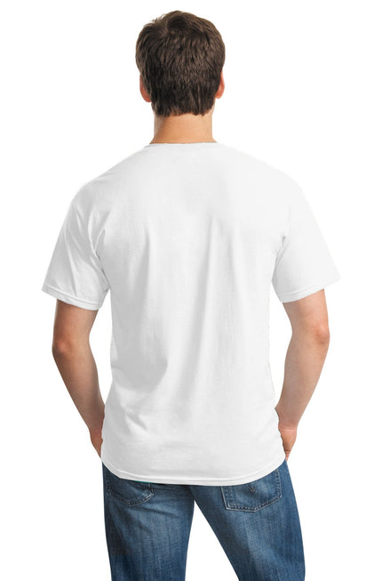 Gildan Heavy Cotton 100% Cotton T-Shirt in white, plain crewneck with short sleeves, showcasing a basic T-shirt design.