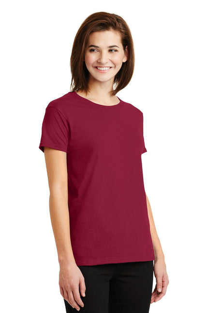 Gildan Ladies Ultra Cotton 100% US Cotton T-Shirt in Cardinal Red, front view showing soft fabric and classic fit.