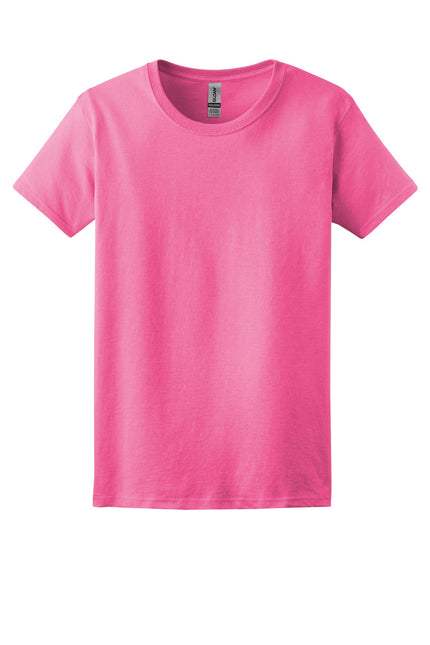 Gildan Ladies Ultra Cotton 100% US Cotton T-Shirt in Safety Pink, comfortable women's T-shirt made of soft cotton fabric.