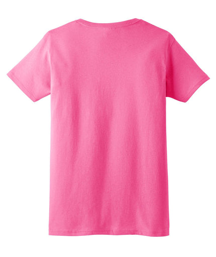 Gildan Ladies Ultra Cotton 100% US Cotton T-Shirt in Safety Pink, soft and comfortable women's T-shirt with short sleeves.
