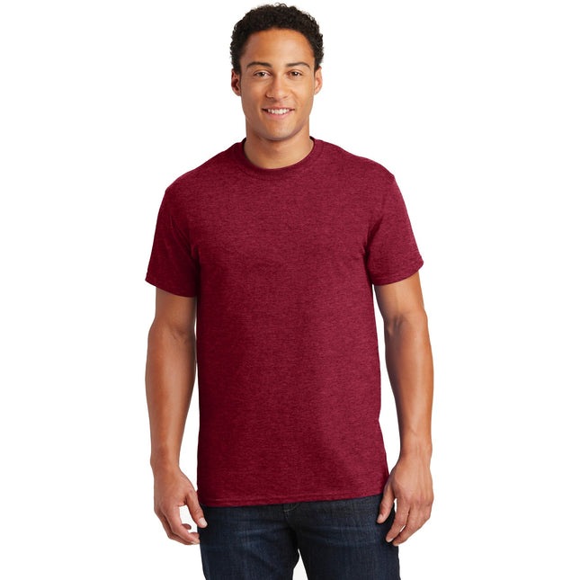 Gildan Ultra Cotton 100% US Cotton T-Shirt in Antique Cherry Red, front view showing vibrant color and classic fit.