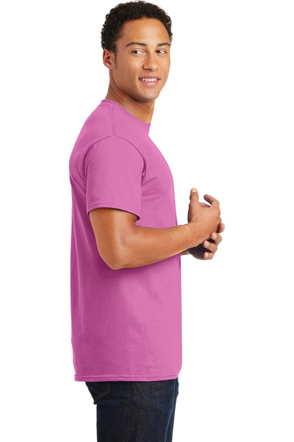 Gildan Ultra Cotton 100% US Cotton T-Shirt in Azalea color, front view showing soft fabric and classic fit.