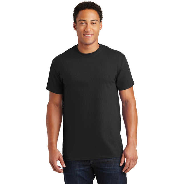 Black Gildan Ultra Cotton 100% US Cotton T-Shirt, front view showing classic fit and soft fabric.