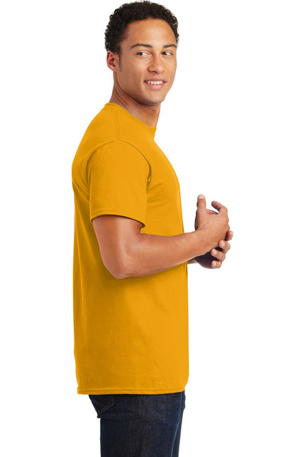Gildan Ultra Cotton 100% US Cotton T-Shirt in gold color, featuring a classic fit and smooth fabric.