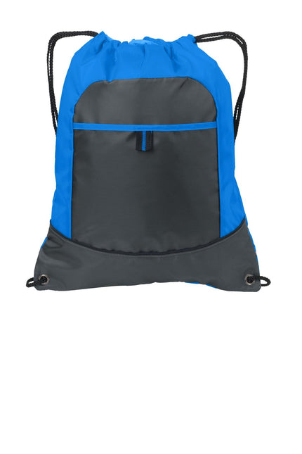 Port Authority Pocket Cinch Pack. BG611 - Brilliant Blue/ Deep Smoke - Union Prints