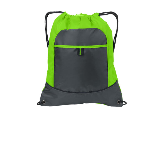 Port Authority Pocket Cinch Pack. BG611 - Lime/ Deep Smoke - Union Prints