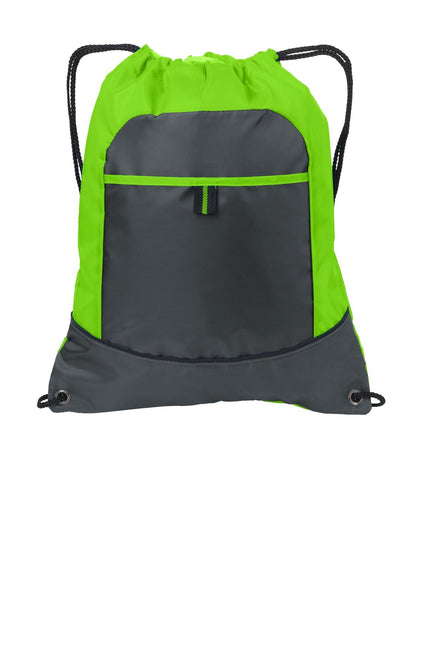 Port Authority Pocket Cinch Pack. BG611 - Lime/ Deep Smoke - Union Prints