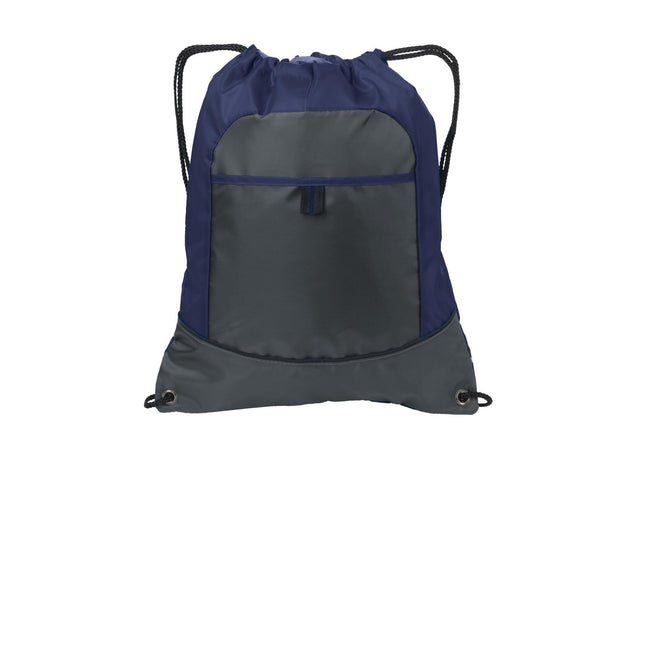 Port Authority Pocket Cinch Pack. BG611 - True Navy/ Deep Smoke - Union Prints