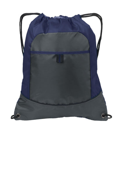 Port Authority Pocket Cinch Pack. BG611 - True Navy/ Deep Smoke - Union Prints