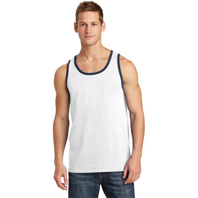 Port & Company Core Cotton Tank Top. PC54TT - White/ Navy - Union Prints