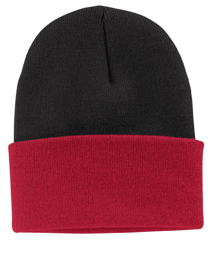 Port & Company Knit Cap. CP90 - Black/ Athletic Red - Union Prints