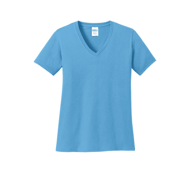 Port & Company Ladies Core Cotton V-Neck Tee. LPC54V - Aquatic Blue - Union Prints