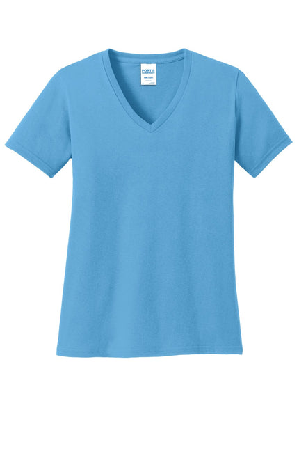 Port & Company Ladies Core Cotton V-Neck Tee. LPC54V - Aquatic Blue - Union Prints