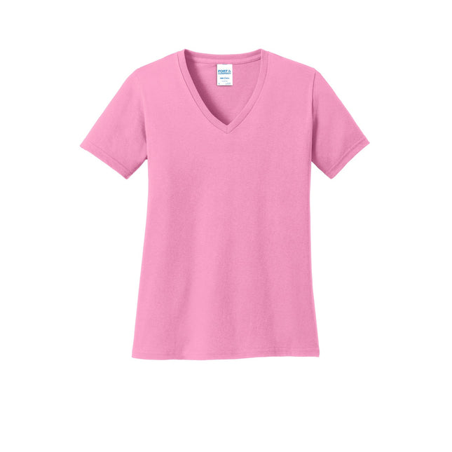 Port & Company Ladies Core Cotton V-Neck Tee. LPC54V - Candy Pink - Union Prints