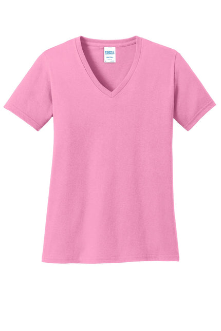 Port & Company Ladies Core Cotton V-Neck Tee. LPC54V - Candy Pink - Union Prints