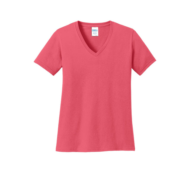 Port & Company Ladies Core Cotton V-Neck Tee. LPC54V - Coral - Union Prints