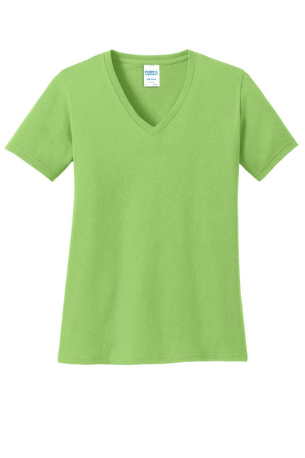 Port & Company Ladies Core Cotton V-Neck Tee. LPC54V - Lime - Union Prints