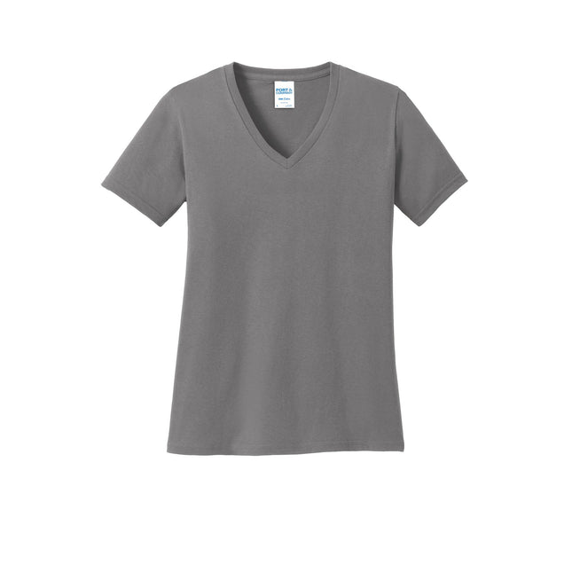 Port & Company Ladies Core Cotton V-Neck Tee. LPC54V - Medium Grey - Union Prints