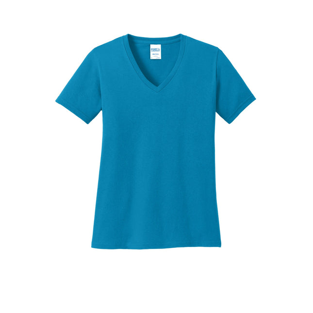 Port & Company Ladies Core Cotton V-Neck Tee. LPC54V - Neon Blue - Union Prints