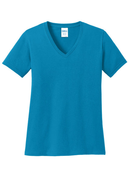 Port & Company Ladies Core Cotton V-Neck Tee. LPC54V - Neon Blue - Union Prints