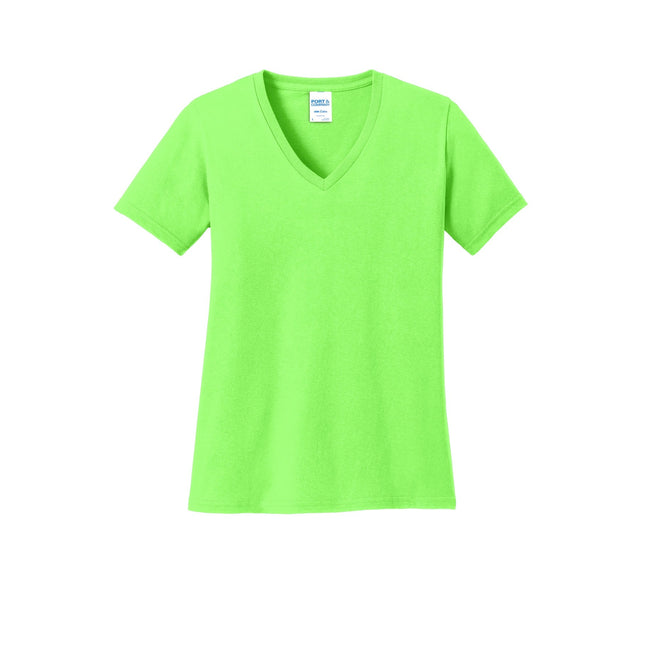 Port & Company Ladies Core Cotton V-Neck Tee. LPC54V - Neon Green - Union Prints