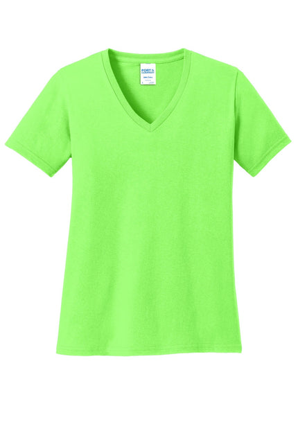 Port & Company Ladies Core Cotton V-Neck Tee. LPC54V - Neon Green - Union Prints