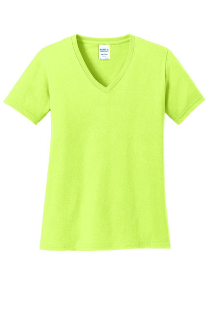 Port & Company Ladies Core Cotton V-Neck Tee. LPC54V - Neon Yellow - Union Prints