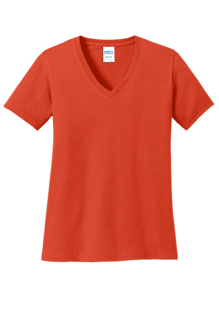 Port & Company Ladies Core Cotton V-Neck Tee. LPC54V - Orange - Union Prints