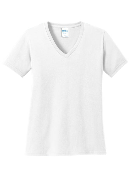 Port & Company Ladies Core Cotton V-Neck Tee. LPC54V - White - Union Prints