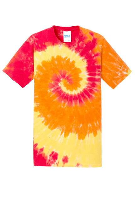 Port & Company Blaze Rainbow Tie-Dye Tee, colorful cotton t-shirt with vibrant tie-dye pattern and casual fit.
