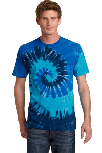 Port & Company Tie-Dye Tee in Ocean Rainbow with vibrant, multicolored tie-dye pattern and casual fit.