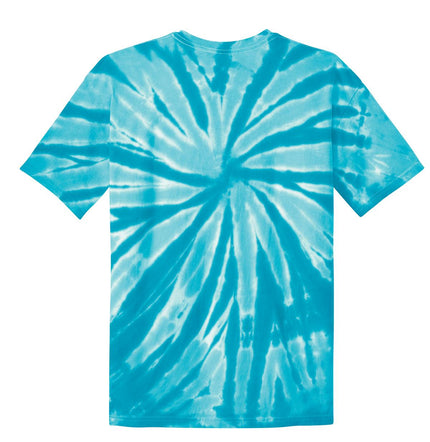 Turquoise Port & Company Tie-Dye Tee PC147 with vibrant swirling pattern on soft fabric