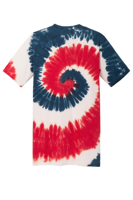 Port & Company USA Rainbow Tie-Dye Tee, colorful cotton T-shirt with vibrant rainbow tie-dye pattern.