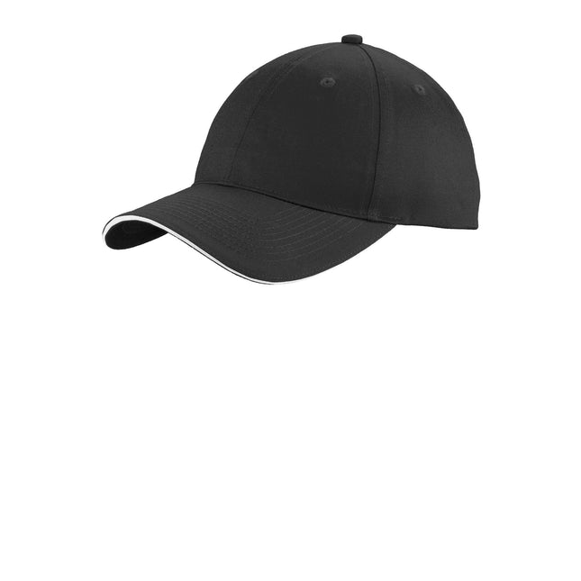 Port & Company Unstructured Sandwich Bill Cap. C919 - Black/ White - Union Prints