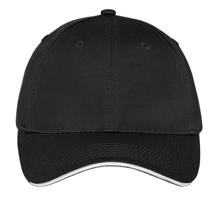 Port & Company Unstructured Sandwich Bill Cap. C919 - Black/ White - Union Prints