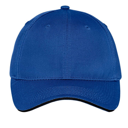 Port & Company Unstructured Sandwich Bill Cap. C919 - Royal/ Black - Union Prints
