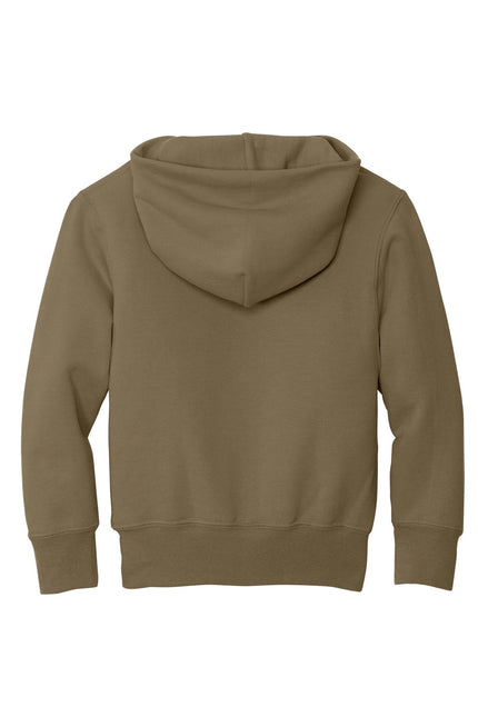 Port & Company youth core fleece pullover hoodie in Coyote Brown, soft fleece material with hood and front pocket.