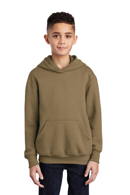 Youth Port & Company Coyote Brown fleece pullover hoodie, soft core fleece sweatshirt, hooded and comfortable for kids.