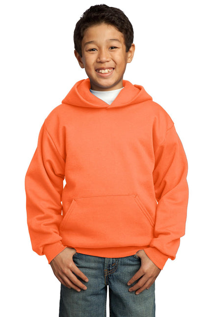 Port & Company - Youth Core Fleece Pullover Hooded Sweatshirt. PC90YH - Neon Orange - Union Prints