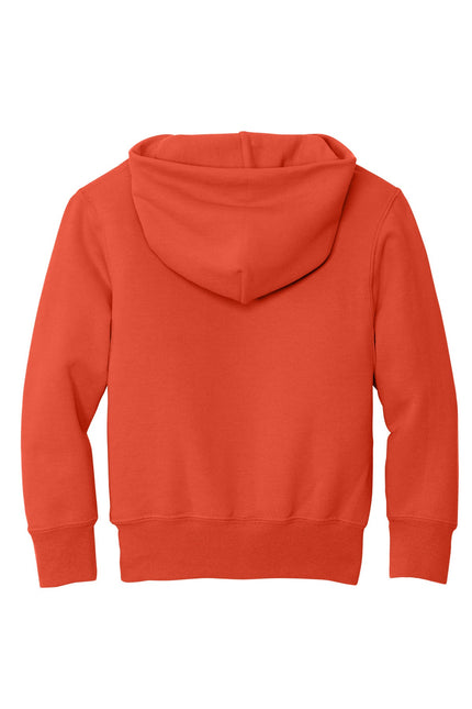 Orange youth fleece pullover hoodie by Port & Company, featuring a comfortable hooded sweatshirt design.