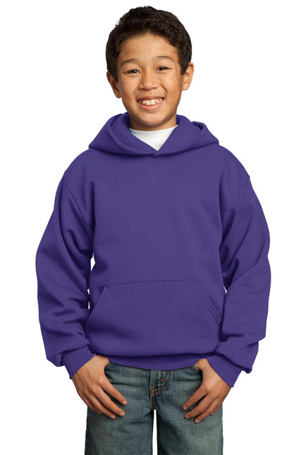 Purple youth fleece pullover hoodie by Port & Company, with a soft, cozy design and adjustable drawstring hood.